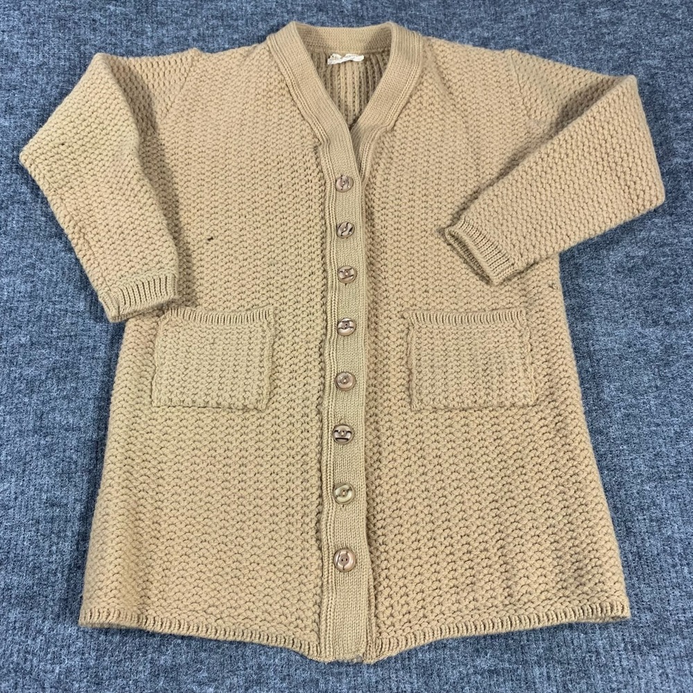 Tudor Square Sweater Womens Large Brown True Vintage Cardigan Pockets Wool 60s